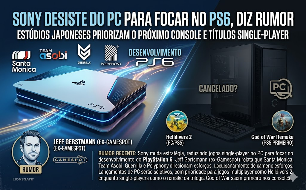 Sony Redireciona Foco para o PS6 e Deixa o Mercado de Jogos para PC em Segundo Plano