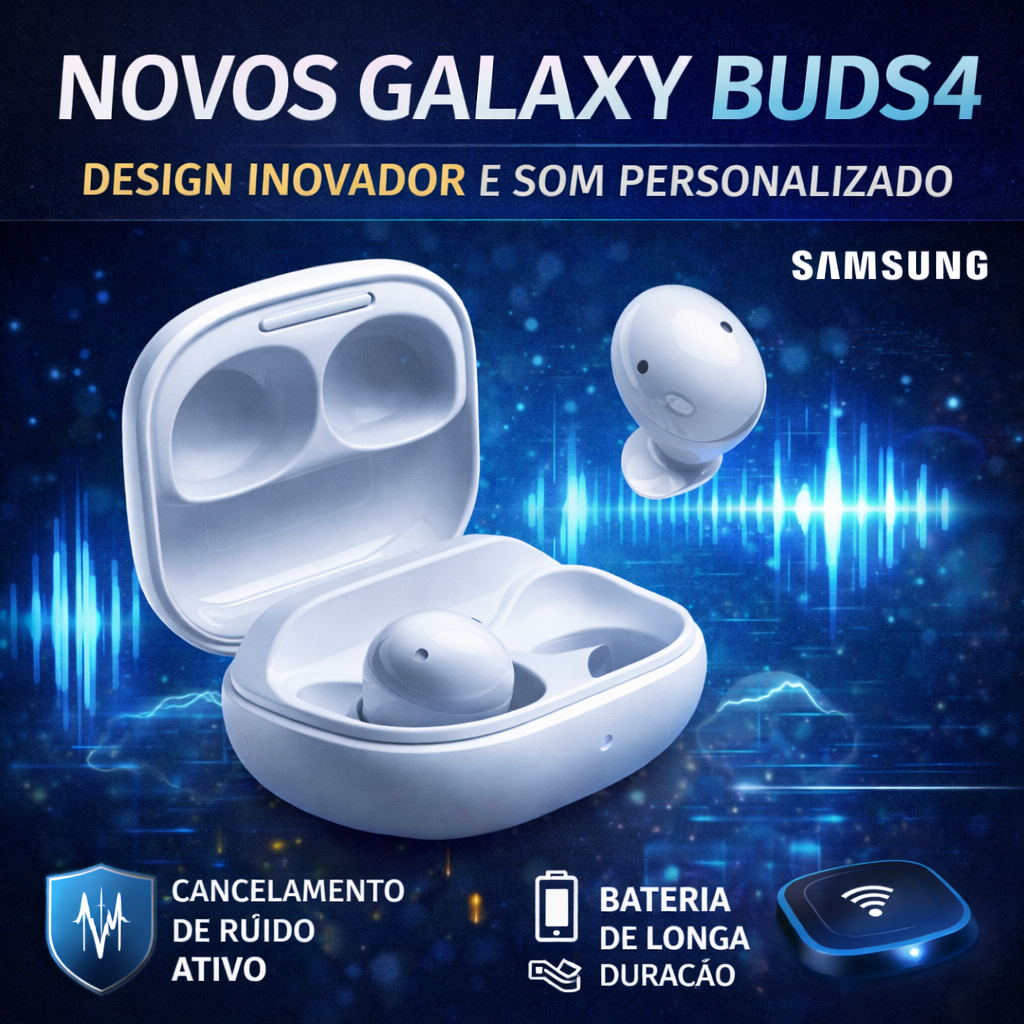 Fones de ouvido Galaxy Buds4 chegam com design inovador e som personalizado