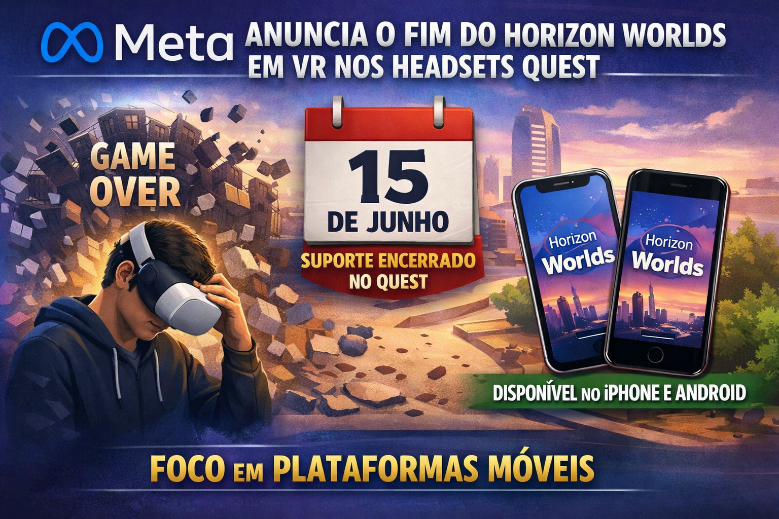 Meta Encerra Era do Horizon Worlds nos Headsets Quest e Redireciona para Plataformas Móveis