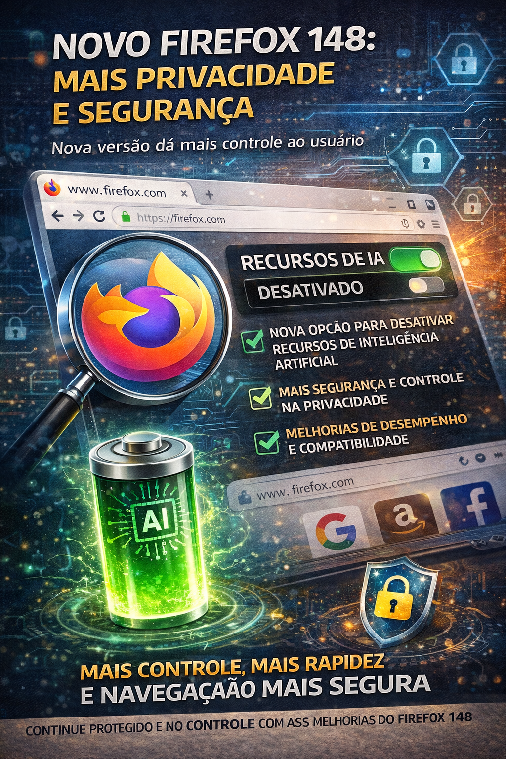 Novo Firefox 148 permite desativar recursos de inteligência artificial e traz melhorias de segurança e desempenho