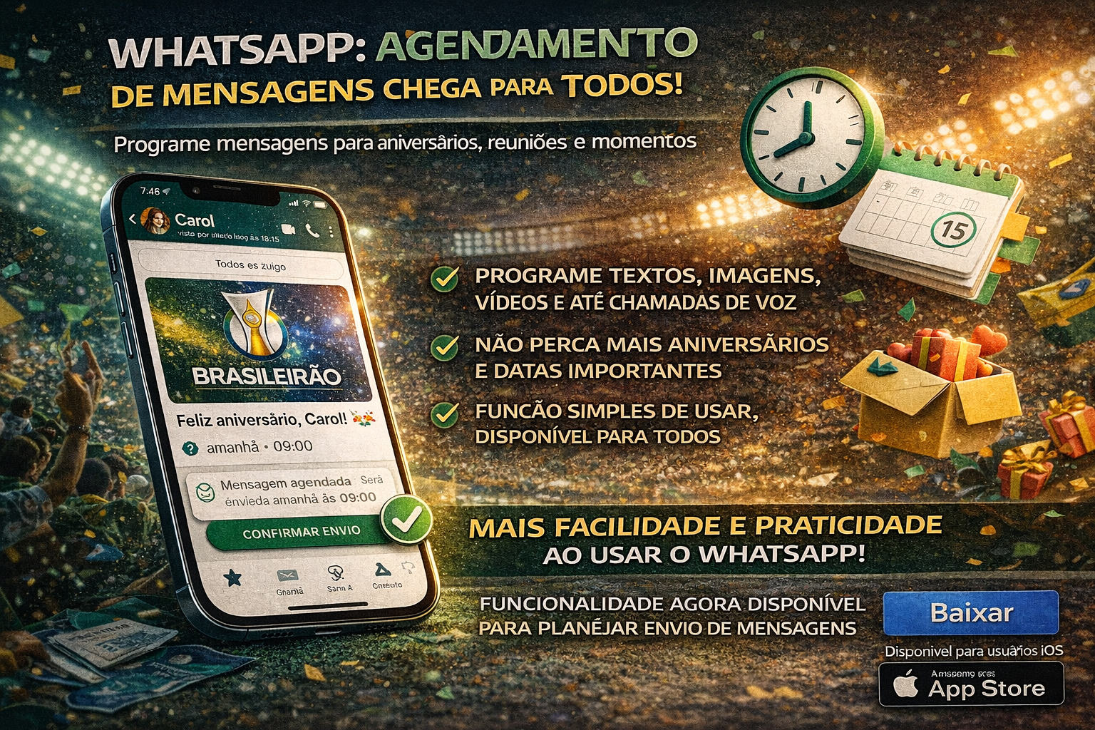 Nova funcionalidade permite programar mensagens no WhatsApp para serem enviadas em momentos específicos