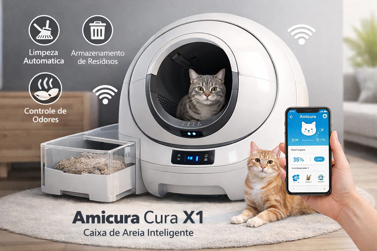 Caixa de Areia Inteligente para Gatos Amicura Cura X1 Revoluciona o Cuidado com o Seu Pet