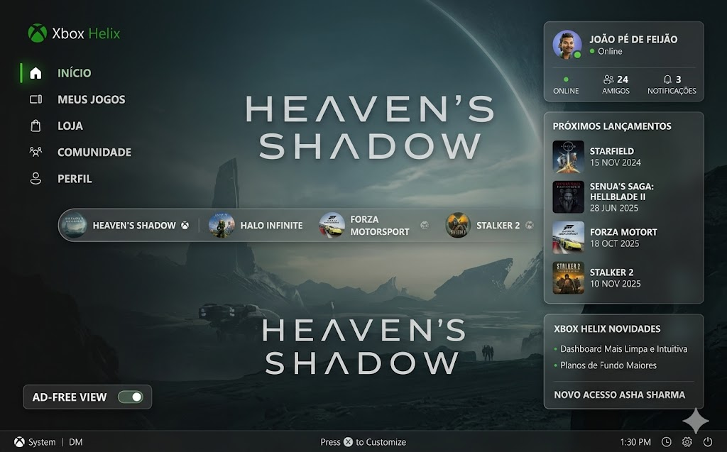 O que a comunidade de jogos espera do novo Xbox Helix uma dashboard mais limpa e intuitiva