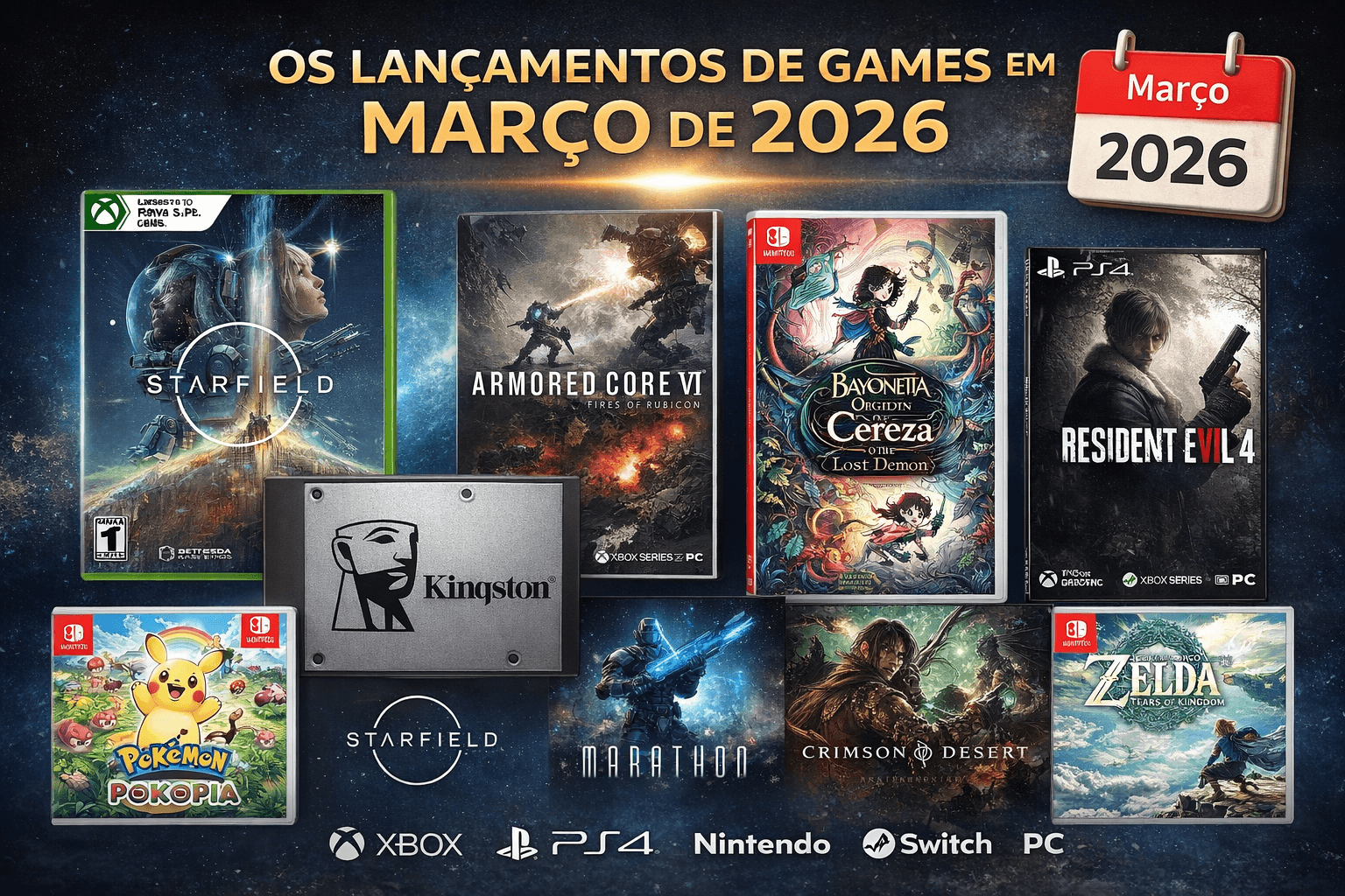 Março chega com Pokemon Pokopia, Marathon, Crimson Desert, Legacy of Kain e mais. Confira a lista O post Todos os jogos que chegam em março de 2026 | PlayStation, Xbox, Switch, PC e mais! apareceu primeiro em Showmetech.