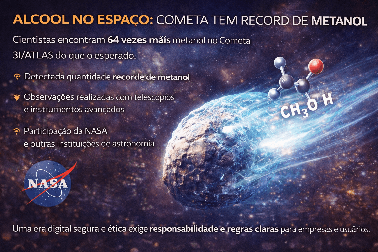Álcool no Espaço Cometa 3I/ATLAS Surpreende Cientistas com Quantidade Recorde de Metanol